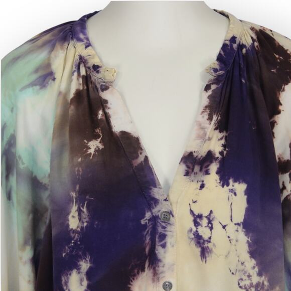 Large Raquel Allegra Cosmic Violet Poet Top Tie-Dye Tunic V-Neck Viscose - Picture 4 of 7
